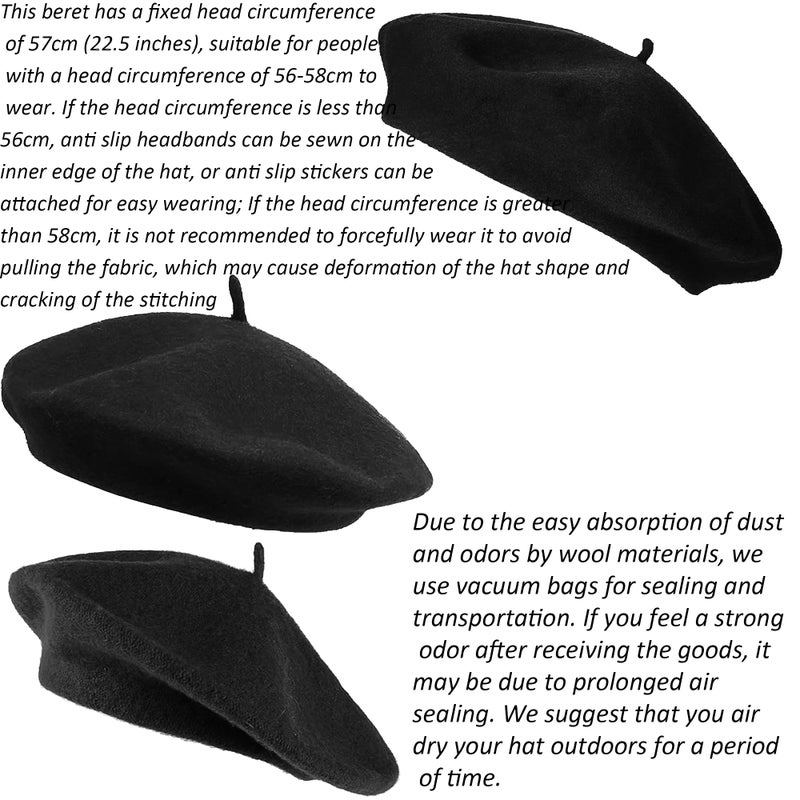 UTOWO Womens Wool French Beret Chic Solid Beanie Hat Stretchable Classic Beret 22.5" for One Size (as1, Alpha, one_Size, Solid Black, 22.5" fit for One Size) - Image 5