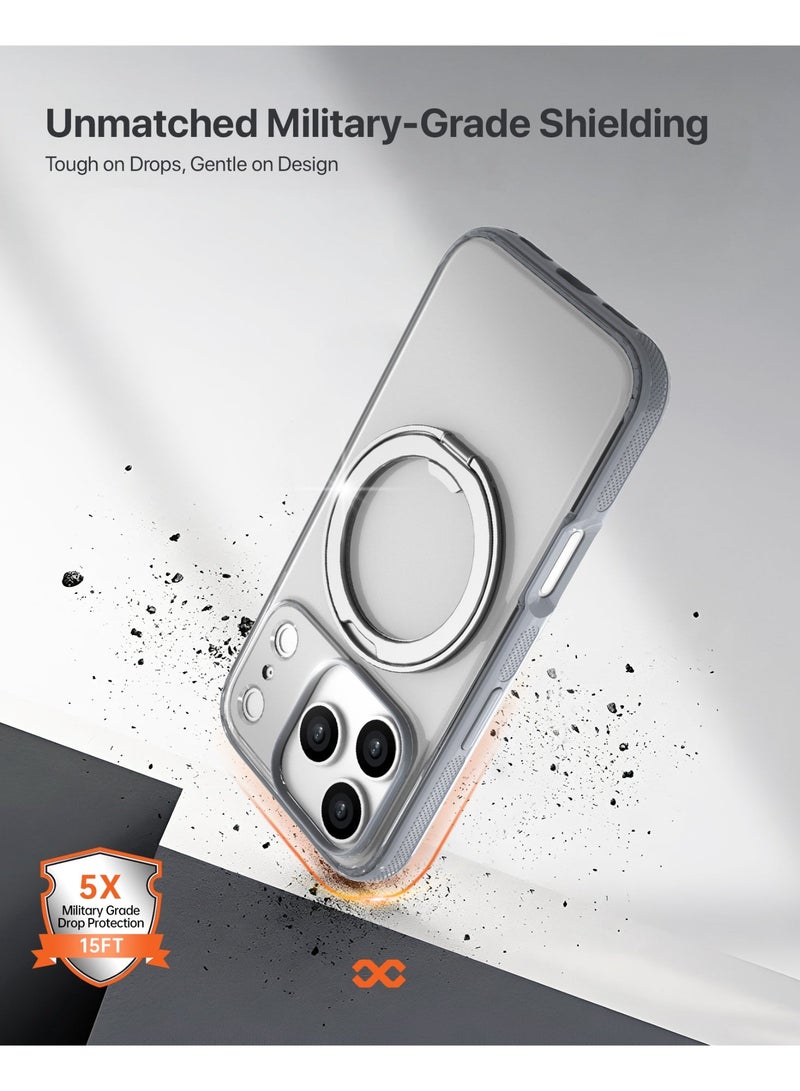 INFINYTY iPhone 17 Pro Max 360° Rotatable Ring Stand Case Pristine Grey, MagSafe Compatible, Multi-Angle Viewing, N52 Magnet, Military Grade Drop Protection, Precision Fit, Enhanced Button/Port Access Hands-Viewing, Raised Edge, Sleek & Lightweight, Infinyty Lite - Image 2