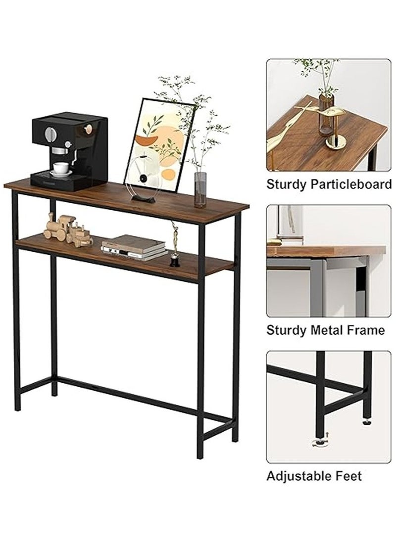AGD Coffee Corner Table for Entryway, Living Room, Office, Versatile Narrow Side Table 100 x 30 x 90 cm Brown  - Image 4
