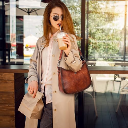 Iswee Brown Purse Medium Crescent Bag Leather Purses for Women Crossbody Bag Shoulder Purse and Handbags Designer Hobo Pocketbooks (Brown) - Image 2