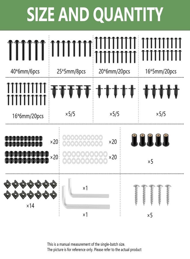 MOCODUO 195Pcs M5 M6 Motorcycle Fairing Bolt Kit Stainless Steel Windscreen Screws Fastener Clips Universal for Sportbike Kawasaki Suzuki Honda Yamaha BMW Ducati GSXR Motorcycle Accessories Titanium - Image 3