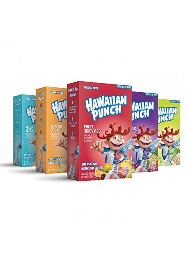 HAWAIIAN PUNCH Hawaiian Punch, Kid's Choice Variety Pack Powder Drink Mix - (5 boxes, 40 sticks) Sugar Free & Delicious, Excellent source of Vitamin C - Image 1