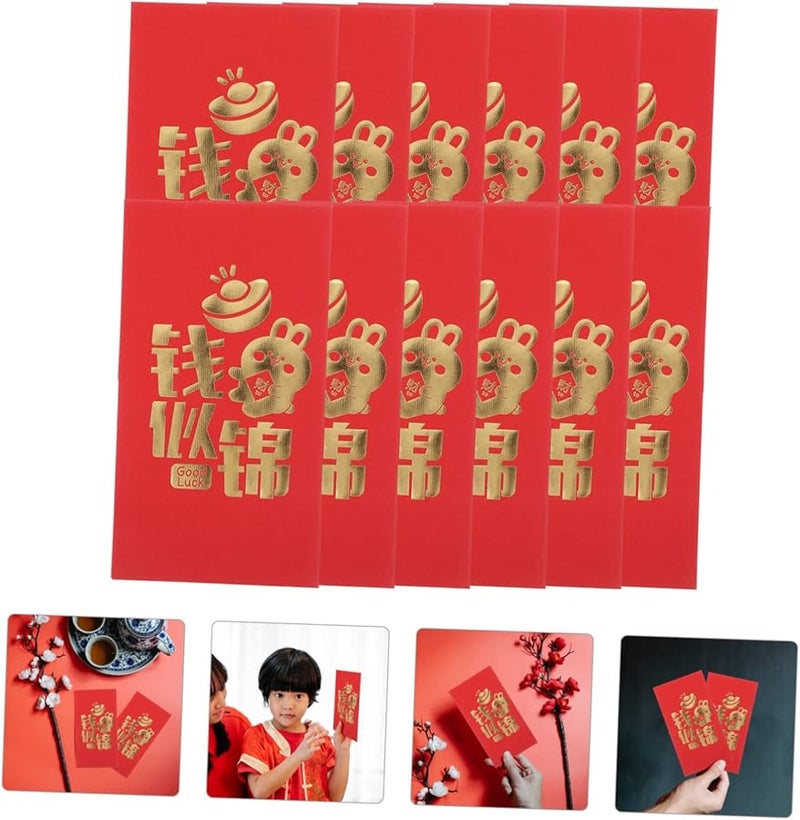 TEHAUX 12 قطعة من المغلفات الحمراء لحظايا السنة الصينية الجديدة محافظ نقود قابلة لإعادة الاستخدام - Image 5
