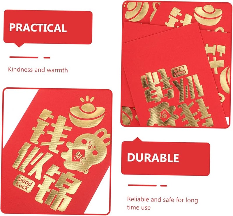TEHAUX 12 قطعة من المغلفات الحمراء لحظايا السنة الصينية الجديدة محافظ نقود قابلة لإعادة الاستخدام - Image 3