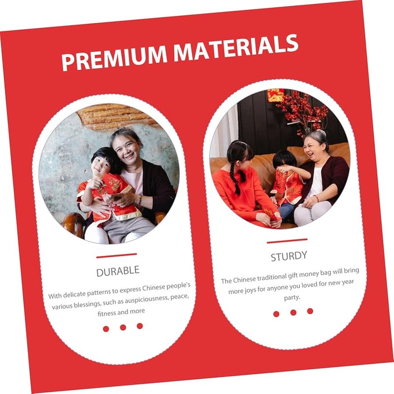 TEHAUX 12 قطعة من المغلفات الحمراء لحظايا السنة الصينية الجديدة محافظ نقود قابلة لإعادة الاستخدام - Image 4