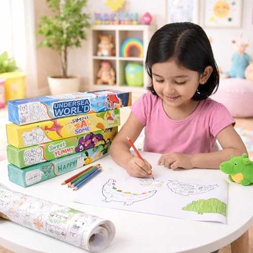 WISHKEY Kids Drawing & Colouring Paper Roll 3 Meter 30CM Width Pack Of 4 Large Coloring Roll Sheet for Toddlers Creative Art Painting & Sketching Paper for Kids Age Above 3 Years - Image 4