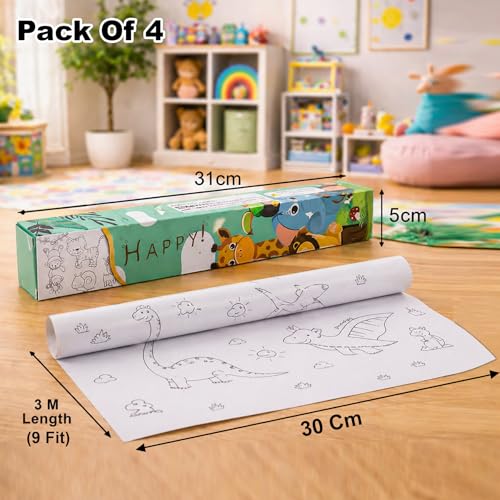WISHKEY Kids Drawing & Colouring Paper Roll 3 Meter 30CM Width Pack Of 4 Large Coloring Roll Sheet for Toddlers Creative Art Painting & Sketching Paper for Kids Age Above 3 Years - Image 2