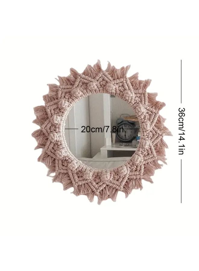 Bohemian Macrame Wall Mirror with Handwoven Tassel Fringe Round Acrylic Tapestry Hanging Decor Size C - Image 3