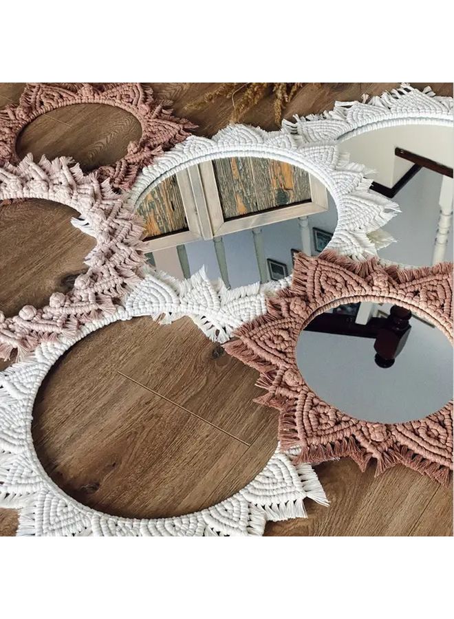 Bohemian Macrame Wall Mirror with Handwoven Tassel Fringe Round Acrylic Tapestry Hanging Decor Size C - Image 4