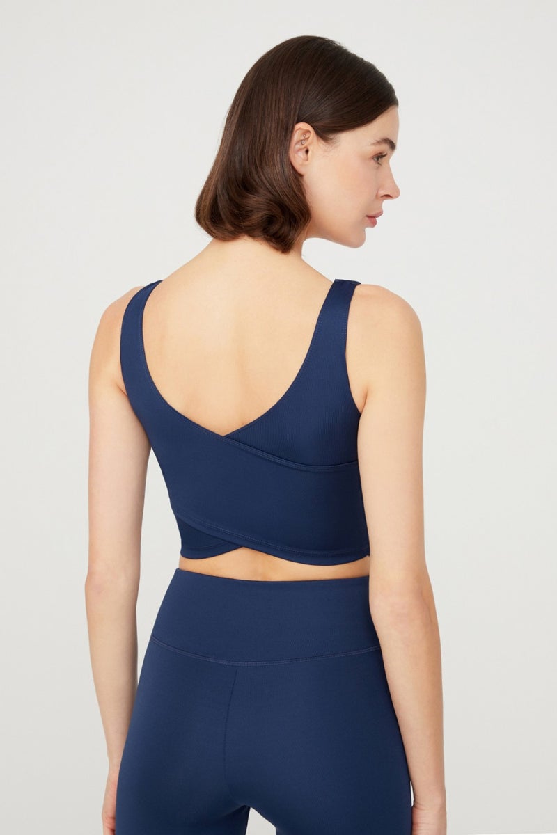 Los Ojos Navy Light Support Back Detail Covered Crop Top Sports Bustier - Image 5