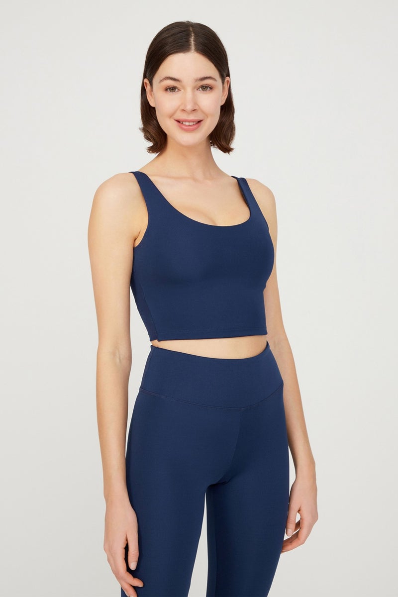 Los Ojos Navy Light Support Back Detail Covered Crop Top Sports Bustier - Image 2