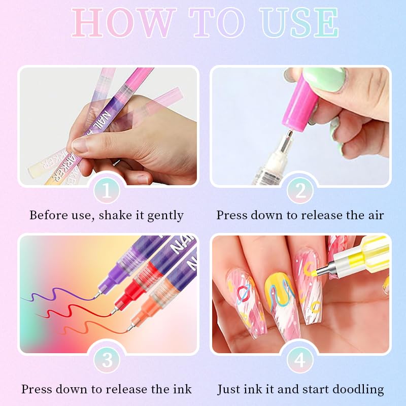 12 Colors Nail Art Pens Set, 2026 Upgraded Nail Art Markers, Fine Tip Nail Art Pen 0.5mm, Portable Nail Art Tools for Dotting Drawing Painting Liner DIY (12pcs) - Image 5