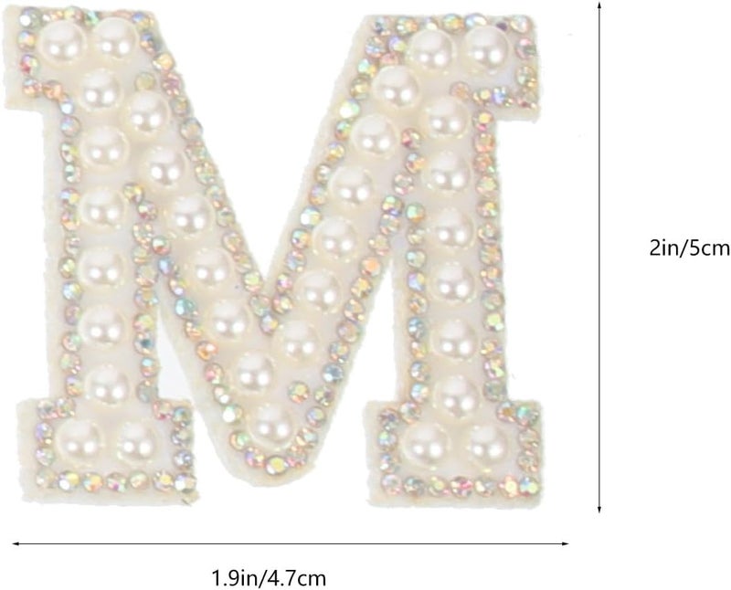 SHOWERORO 26pcs Iron-on Rhinestone Pearl Letter Patches DIY Clothing Repair Applique for Jackets Hats Bags Adhesive Backing Craft Decor - Image 2