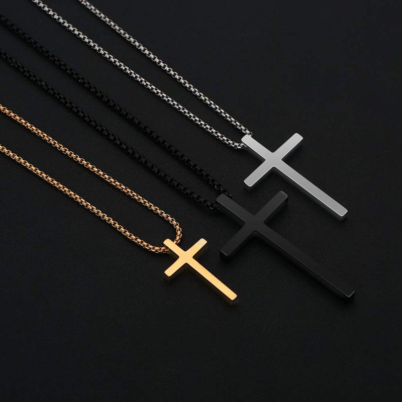 M MOOHAM Stainless Steel Cross Pendant Necklaces for Men Pendant Chain 22 Inch Silver, Confirmation Religious Christian Baptism Gifts for Men Teenage Jewelry - Image 5