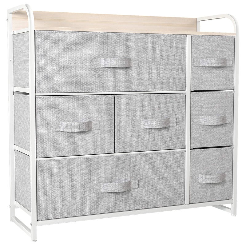 YITAHOME YITAHOME 7 Drawer Dresser Storage Organizer with Shelves Fabric Dresser Chest of Drawers Living Room Closets Sturdy Steel Frame Wooden Top Easy Pull Fabric Bins