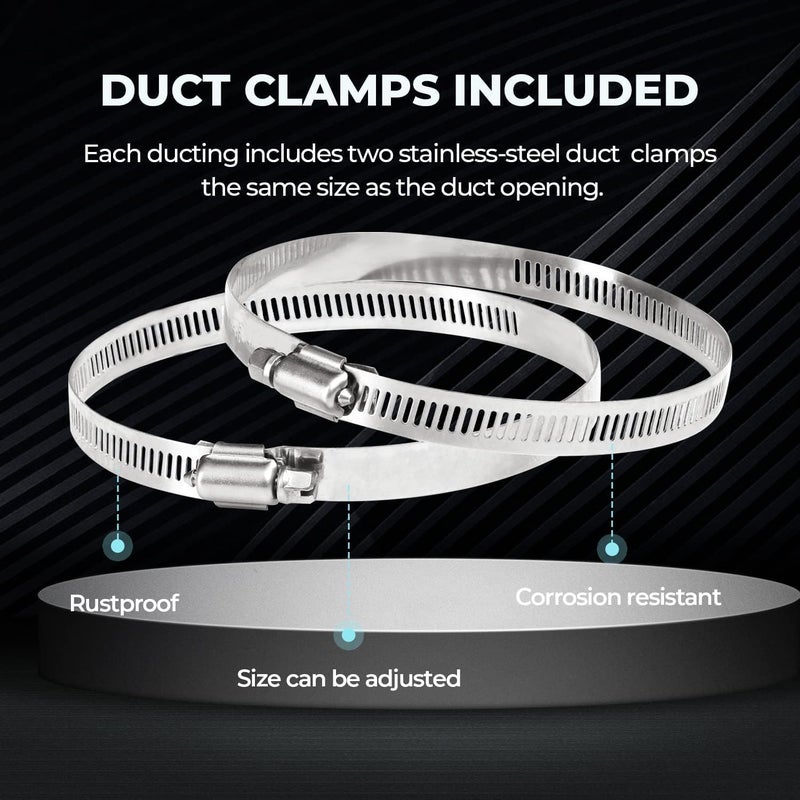 iPower Flexible 4 Inch 8 Feet Aluminum Ducting NonInsulated Dryer Vent Hose for HVAC Heating Cooling Ventilation and Exhaust 2 Clamps Included Silver - Image 2