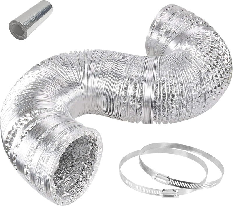 iPower Flexible 4 Inch 8 Feet Aluminum Ducting NonInsulated Dryer Vent Hose for HVAC Heating Cooling Ventilation and Exhaust 2 Clamps Included Silver - Image 1
