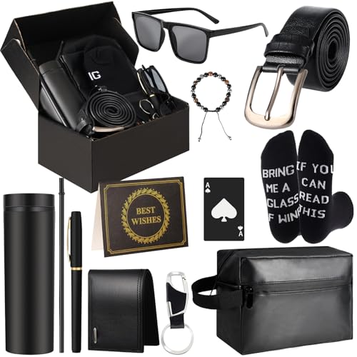 JolliKids Gifts Box for Men Dad Gifts Basket Set for Fathers 16 oz Tumblers Wallet Toiletry Bag Bottle Opener Sunglasses Bracelet Socks Pen Keychain Personalized Birthday Gift for Dad Husband Boyfriend - Image 1