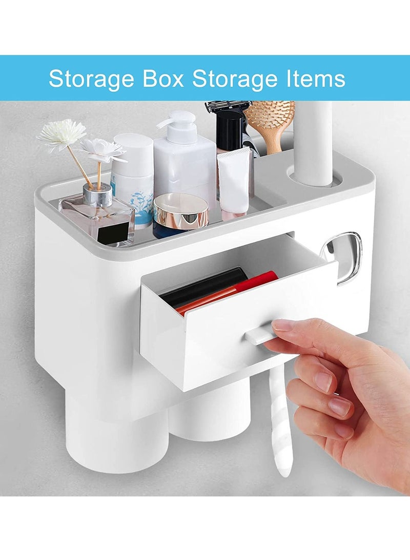 سكاي تاتش 2 كوب حامل فرشاة أسنان مثبت على الحائط متعدد الوظائف موفر للمساحة وحامل معجون أسنان مع درج لمنظم مستحضرات التجميل للحمام والحمام - Image 2