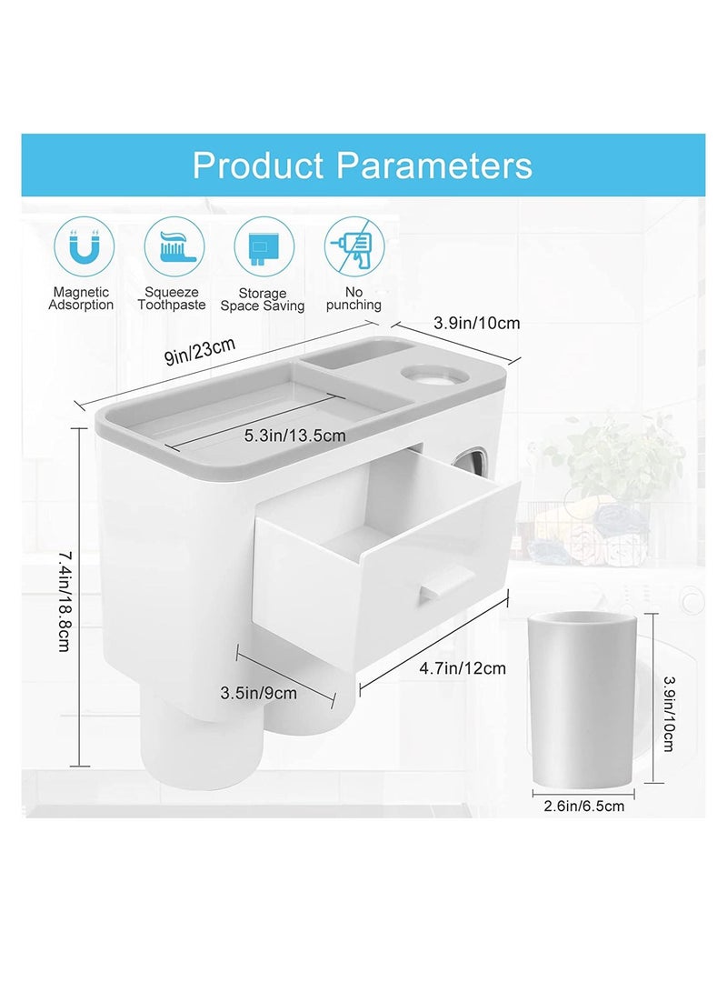سكاي تاتش 2 كوب حامل فرشاة أسنان مثبت على الحائط متعدد الوظائف موفر للمساحة وحامل معجون أسنان مع درج لمنظم مستحضرات التجميل للحمام والحمام - Image 5