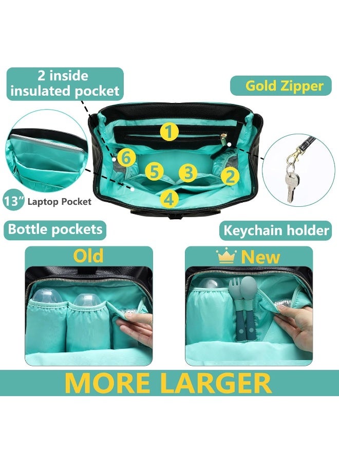 MOMINSIDE حقيبة ظهر مومنسيد للحفاضات، حقيبة أطفال جلدية، سعة كبيرة، 4 جيوب معزولة، حقيبة رطبة وجافة، وسادة تغيير - Image 3