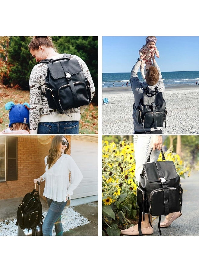 MOMINSIDE حقيبة ظهر مومنسيد للحفاضات، حقيبة أطفال جلدية، سعة كبيرة، 4 جيوب معزولة، حقيبة رطبة وجافة، وسادة تغيير - Image 2