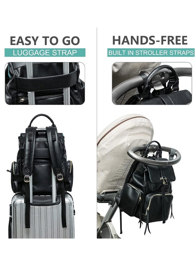 MOMINSIDE حقيبة ظهر مومنسيد للحفاضات، حقيبة أطفال جلدية، سعة كبيرة، 4 جيوب معزولة، حقيبة رطبة وجافة، وسادة تغيير - Image 5
