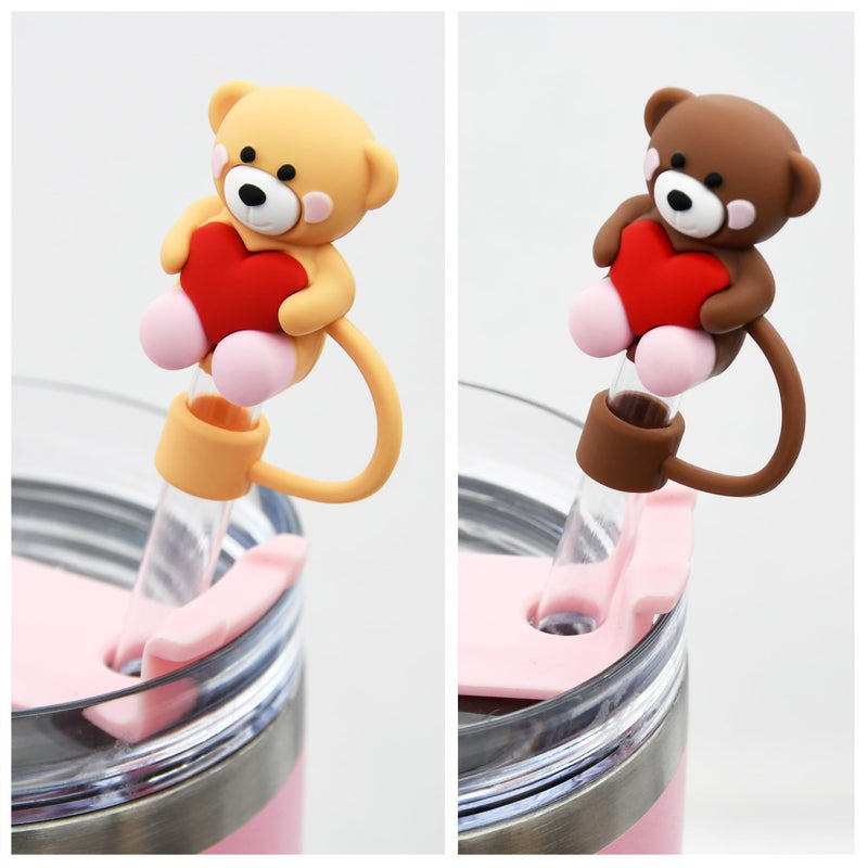 Meitesti Straw Cover Cap for Stanley Cup, Heart-shaped Straw Topper Compatible with 30&40 Oz Tumbler with Handle,10mm 0.4in StrawTips Lids Lover Couple Fun Gifts (2pcs Bear Love Straw Cap) - Image 2