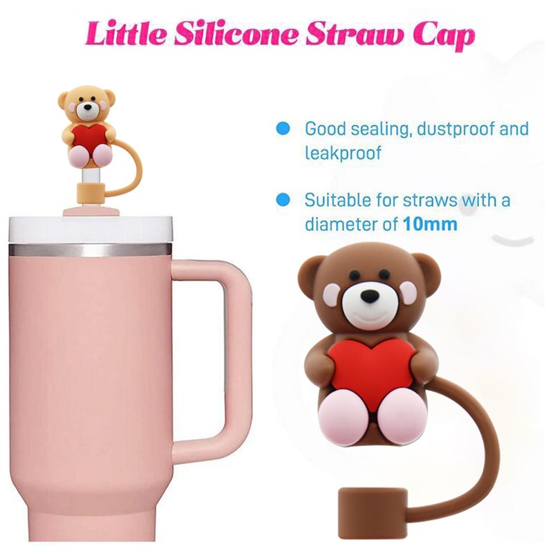 Meitesti Straw Cover Cap for Stanley Cup, Heart-shaped Straw Topper Compatible with 30&40 Oz Tumbler with Handle,10mm 0.4in StrawTips Lids Lover Couple Fun Gifts (2pcs Bear Love Straw Cap) - Image 3
