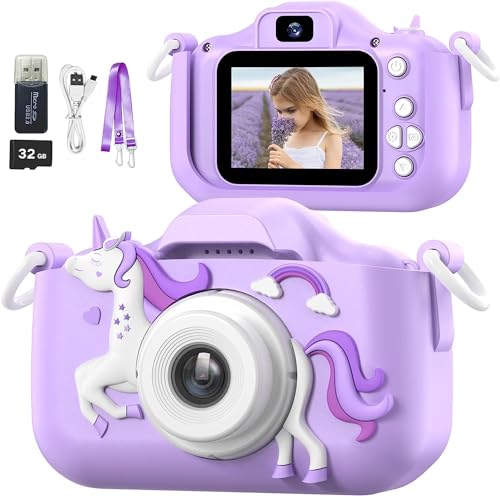 Mgaolo Children's Camera Toys for 3-12 Years Old Kids Boys Girls,HD Digital Video Camera with Protective Silicone Cover,Christmas Birthday Gifts with 32GB SD Card (Purple) - Image 1