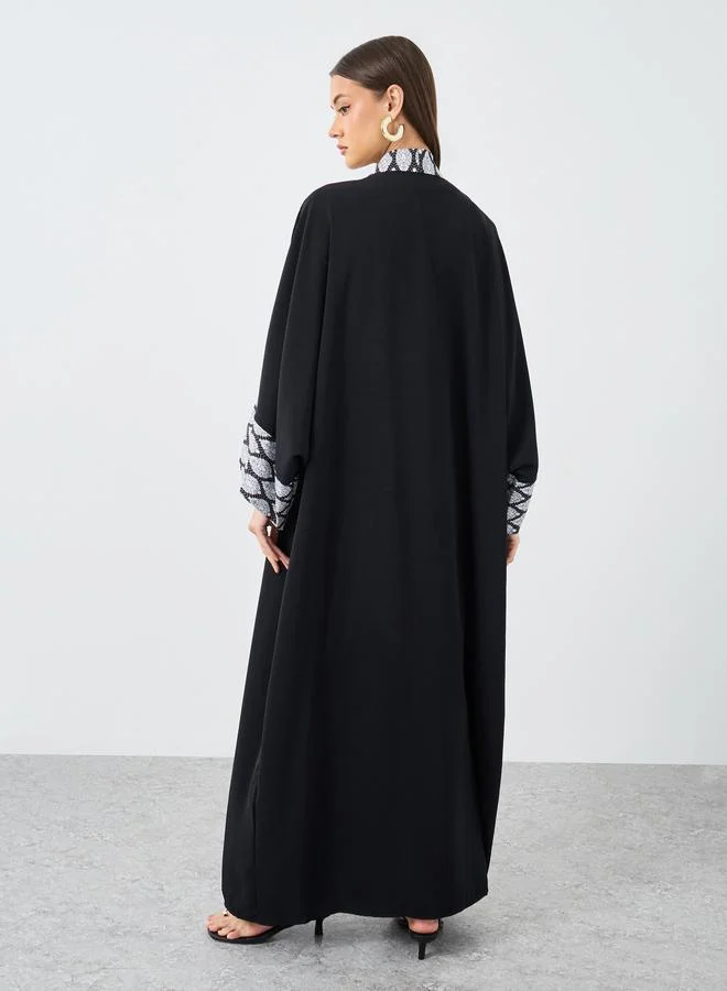 Styli Styli Women Black Printed Border Abaya