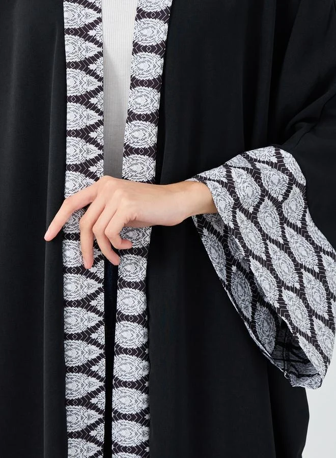 Styli Styli Women Black Printed Border Abaya