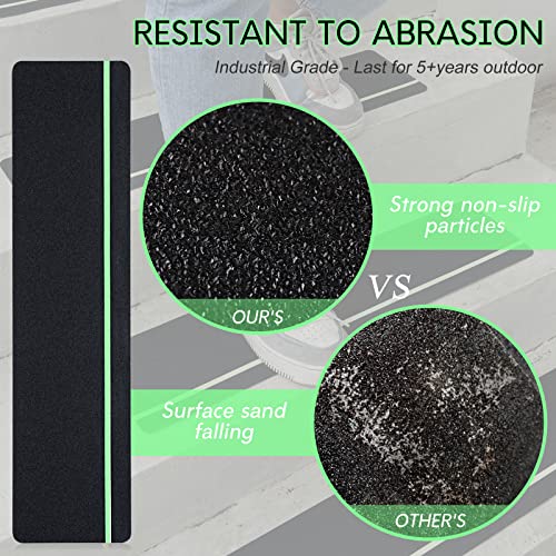 SX S&X Outdoor Stair Treads Non-Slip 5-Pack, 6" x 24" with Glow-in-The-Dark Stripe Heavy Duty Anti Slip Tape for All Slippery Surfaces - Weather Resistant Grip Tape for Stairs, Steps - Image 2