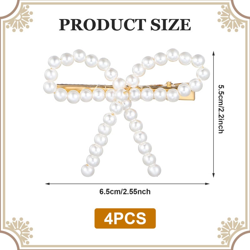 LLOUSSAK 4Pcs Pearl Bow Hair Clips, Elegant Pearl Hair Accessories with Bow Design, Non-Slip Duckbill Clips for Women Girls, Perfect for Weddings, Proms, Parties, Daily Use - Image 2