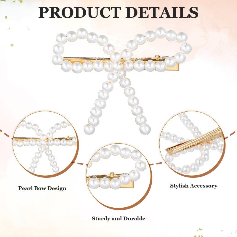 LLOUSSAK 4Pcs Pearl Bow Hair Clips, Elegant Pearl Hair Accessories with Bow Design, Non-Slip Duckbill Clips for Women Girls, Perfect for Weddings, Proms, Parties, Daily Use - Image 3