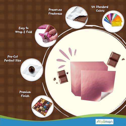 Foilman Confectionery Chocolate/Candy Wrapper Foil sheets DIY Candy and Chocolate Wrapping For All Occasions - Pack of 500 Sheets - 3 x 3 Inch (Rose Gold) - Image 4