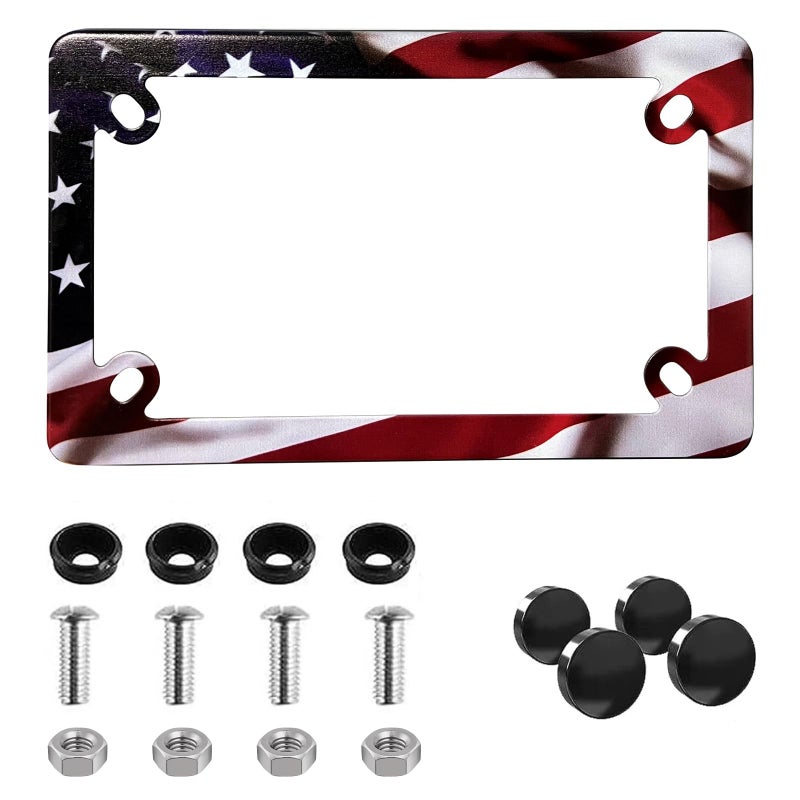 LIN KANG Motorcycle American Flag License Plate Frame Stainless Steel Matte Stripe US Flag Gloss Patriotic License Plate Frame Covers for Motorcycle - Image 3