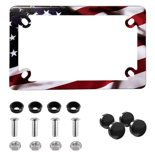 LIN KANG Motorcycle American Flag License Plate Frame Stainless Steel Matte Stripe US Flag Gloss Patriotic License Plate Frame Covers for Motorcycle - Image 1