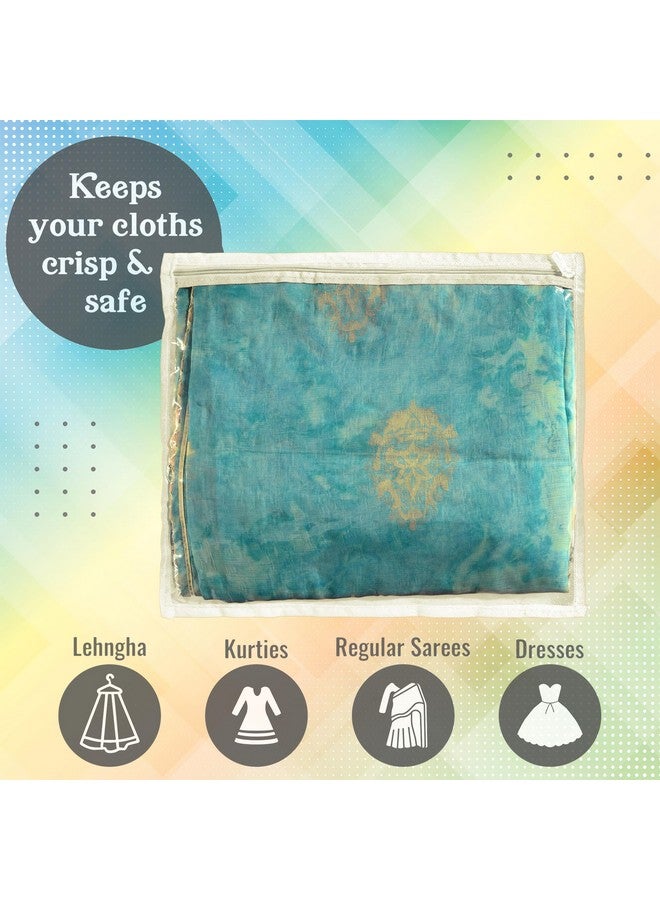 Kuber Industries Kuber Industries Clothes Organizer For Wardrobe (Pack of 12) - Single Storage Organizer For Saree | Salwar Suit and Lehenga Chunni - Dress Organizer For Wardrobe - Single Saree Covers With Zip (Cream)  - Image 5
