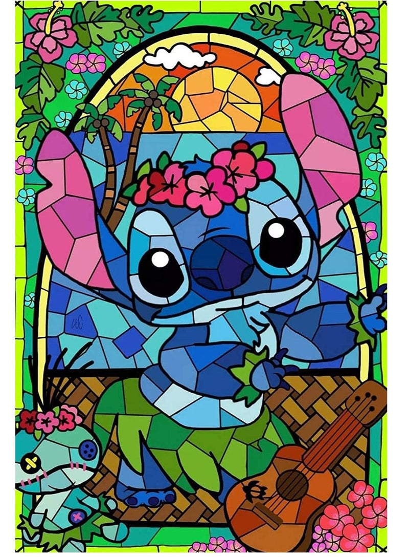 Captaintech DIY 5D Diamond Painting by Number Kit for Kids, Diamonds for Children Full Round Drill Lovely Cartoon Stitch Rhinestone Embroidery Arts Craft Kits for Home Wall Decor - Image 1