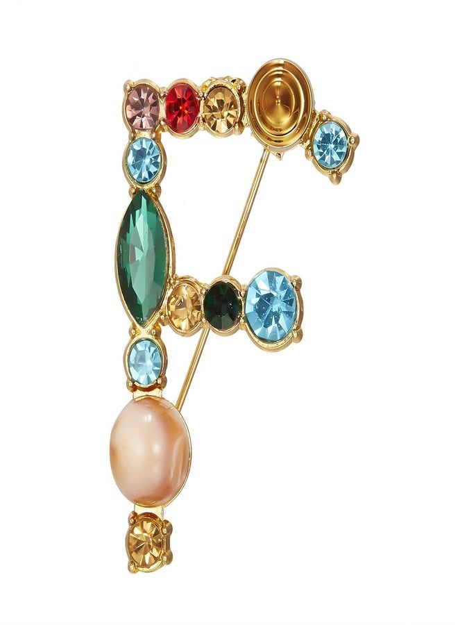 RINHOO Crystal Pearl Initial Brooch Gold Plated Enamel Colorful Letter Alphabet Breastpin Pin Jewelry for GIFTS (Gold F) - Image 1