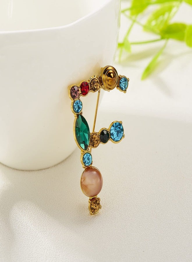 RINHOO Crystal Pearl Initial Brooch Gold Plated Enamel Colorful Letter Alphabet Breastpin Pin Jewelry for GIFTS (Gold F) - Image 2