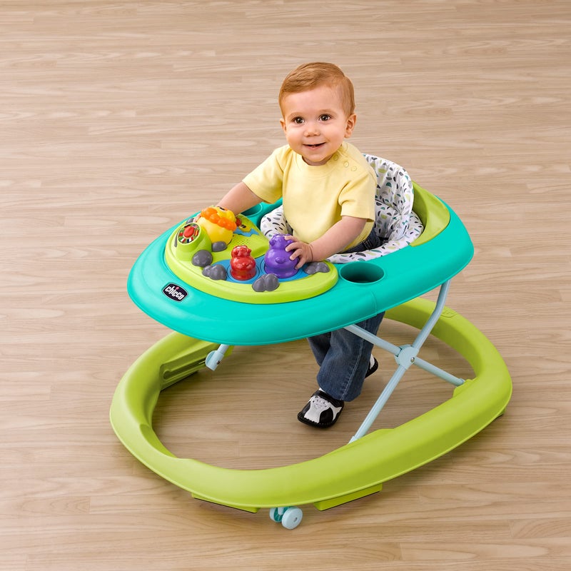 Chicco عربة أطفال شيكو ووكی توكی القابلة للطي، صينية لعب متعددة اللغات مع موسيقى وأضواء، 3 ارتفاعات قابلة للتعديل، وسادات فرامل، للأطفال حتى 26 رطلاً، قابلة للطي بشكل مدمج | دوائر/رمادي/أخضر - Image 2