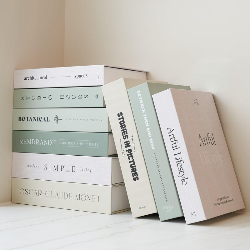 ZICOTO Beautiful Decorative Books - Set of 9 Boxes Enhance Your Coffee Table, Bookshelf or Mantel Shelf Decor - Aesthetic Fake/Faux Books for Modern Home Decoration, Photo Storage and as a Keepsake Box - Image 1