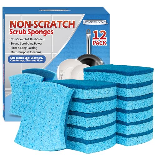 HOMERHYME Non-Scratch Cellulose Scrub Sponges 12 Pack, Sponges Kitchen with Double-Side & Ergonomic Design for Dishes, Coated Cookware, Sink & Countertops. - Image 1
