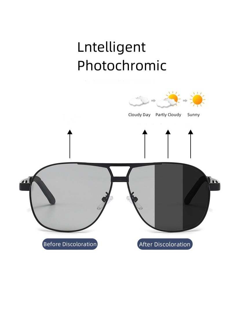 QZ New Men's Polarized Sunglasses Day and Night Color Changing Sunglasses Driving Sun Shade Glasses Black Frame Black And Gray Film - Image 2