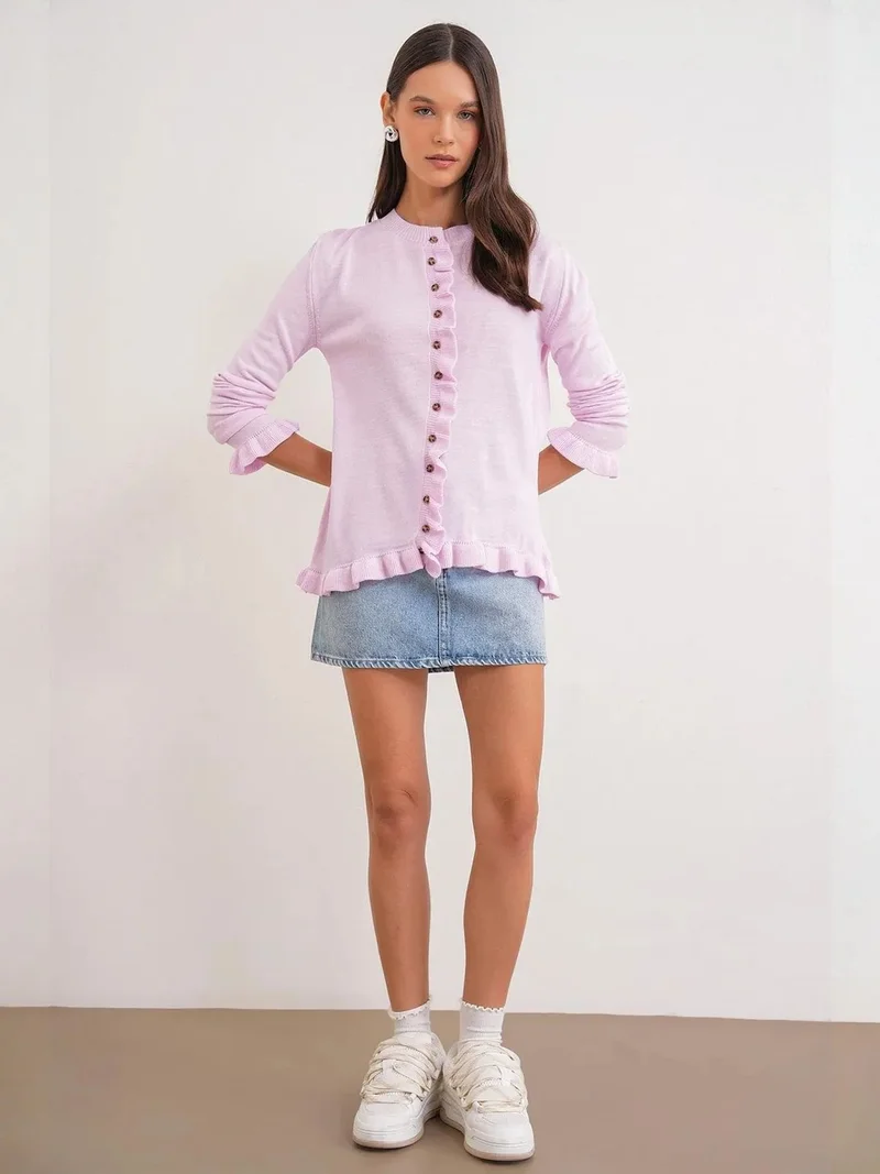 MixRay MIXRAY Frilly Ribbed Knit Cardigan