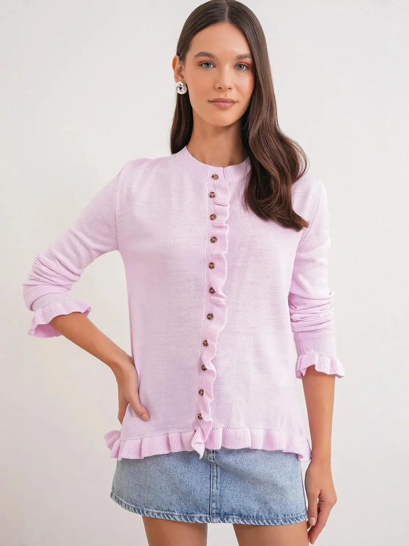 MixRay MIXRAY Frilly Ribbed Knit Cardigan