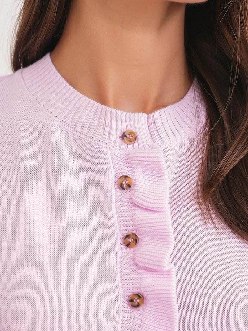 MixRay Carnation Pink MIXRAY Frilly Ribbed Knit Cardigan for Women | Best Price UAE