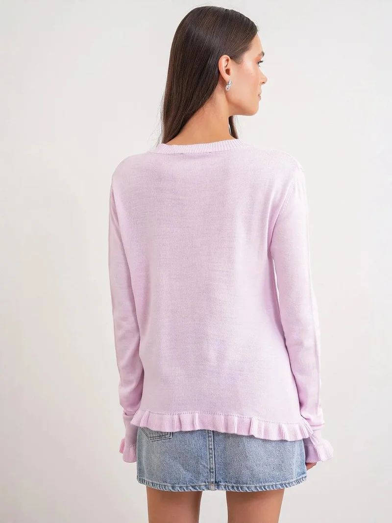 MixRay Carnation Pink MIXRAY Frilly Ribbed Knit Cardigan for Women | Best Price UAE